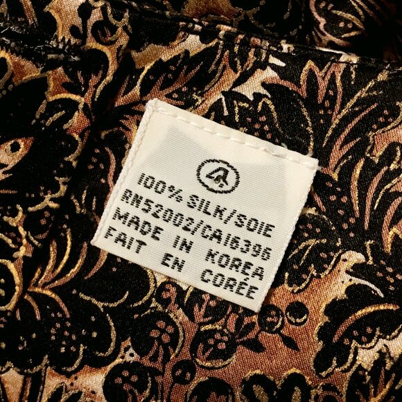 Vintage 100% Silk Gold & Black 'Baroque' Print Blouse - Picture 6 of 6